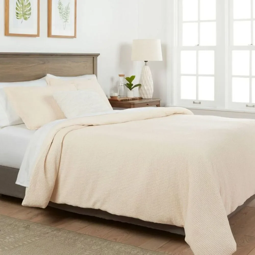 Twin/Twin XL Washed Waffle Weave Duvet Cover Set - Natural